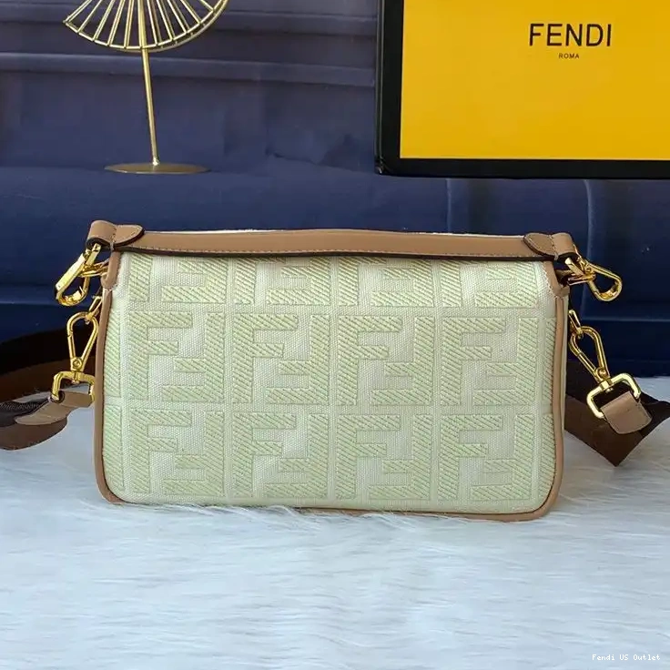 Cheap HOT Apricot Fendi Baguette In FF Canvas Medium Bag Motif 0601